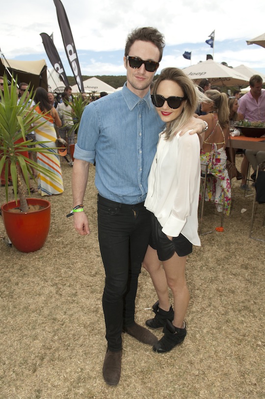 Nick Bolton and Jess Burrow in the Jeep Grille at 2013 Jeep Portsea Polo